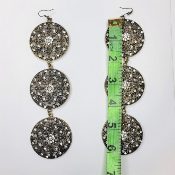 Dramatic Chandelier Earrings Chunky Long Medallion Drop Earrings - Picture 11 of 13